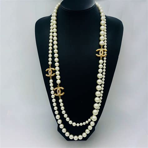 black and white chanel necklace|authentic chanel pearl necklace.